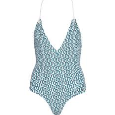 Tommy Hilfiger Monogram Plunge One Piece Swimsuit - Green