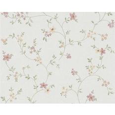 Wallpapers A.S. Creation Non-Woven Wallpaper Fleuri Pastel Wallpaper with Flowers Cottage Style 10.05 m x 53 cm Multicolored Green White Made in Germany 937701 93770-1