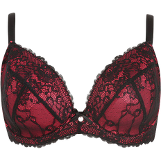 Oola Tonal Lace Padded Plunge Bra - Red/Black