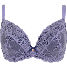 Oola Tonal Lace Padded Plunge Bra - Navy/Lilac