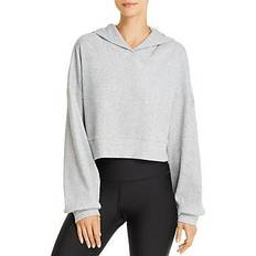 Alo Women Clothing Alo Muse Ribbed Crop Hoodie - Athletic Heather Grey