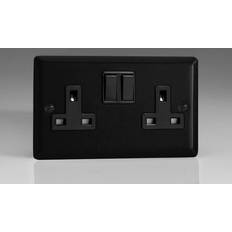 Black Wall Outlets Varilight 2-Gang 13A Double Pole Switched Socket Matt Black