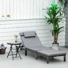 Grey Sun Beds OutSunny Garden Rattan Sun Lounge