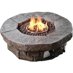 Teamson Home Round Stone Look Slate Effect Propane Gas Fire Pit