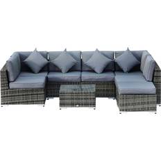 OutSunny Rattan Sofa 8 Pcs Outdoor Lounge Set
