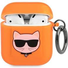 Orange Accessoires pour casques audio Karl Lagerfeld Coque Pour Airpods Silicone Gel Mousqueton Choupette Ikonik Orange