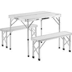 Camping Table & Bench Set 3Pcs White Aluminium