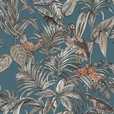 Estampado Papeles pintados Dutch Wallcoverings Papel De Pared Bird-of-paradise Azul