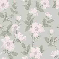 Laura Ashley Fleurir Smoke Green Floral Smooth Wallpaper