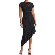 Shani Pinstripe Asymmetrical Ruffle Hem Dress - Black