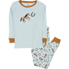 Leveret Kid's Cotton Short Blue Horse Pajamas - Horse Light Blue