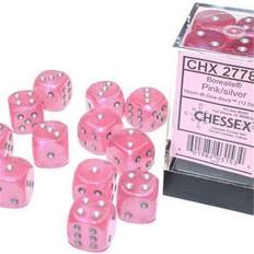 Chessex Manufacturing CHX27784 16 mm D6 Cube Borealis Luminary Dice, Pink with Silver Pips Pack of 12