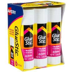 Avery Permanent Glue Stics, White Application, 1.27 oz, 6/Pack