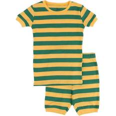 Green Nightwear Leveret Kid's Striped Shorts Pajama Set - Yellow/Green