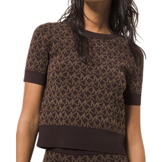 Michael Kors Logo Jacquard Short-Sleeve Sweater - Chocolate