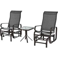 Best Outdoor Rocking Chairs OutSunny Alfresco Rocking Chair Set with Tea Table, Brown