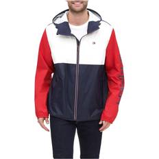 Tommy Hilfiger Men Rain Clothes Tommy Hilfiger Colorblock Hooded Rain Jacket - Midnight/Ice/Red