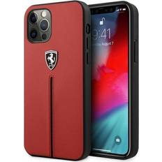 Fundas de teléfono móvil Ferrari iPhone 12/12 Pro Skal Track Läder Nylon Stripe Röd