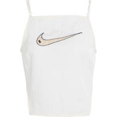 Nike Råhvid cropped cami-top med swoosh-logo og rynket strop bagpå