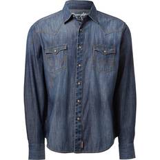 Wrangler skjorta herrkläder Wrangler Men's Retro Premium Long Sleeve Denim Western Snap Shirt - Blue Denim