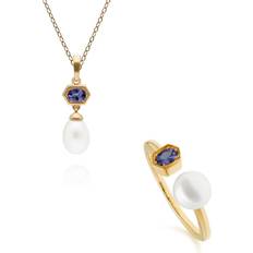 Tanzanite smycken Modern Pearl & Tanzanite Pendant & Ring Set in Plated