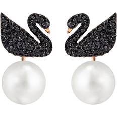 Swarovski swan Swarovski Iconic Swan Pierced Earring - Rose Gold/Black/Pearls