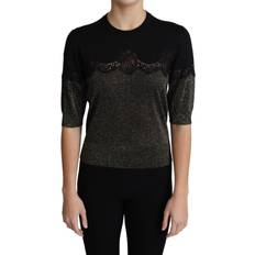 Dolce & Gabbana Top Pullover Inserto Pizzo Lucido Nero Lucido