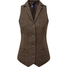 Premier Womens/Ladies Herringbone Waistcoat (Brown Check)