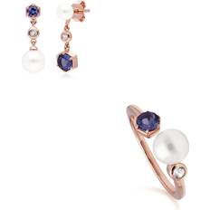 Tanzanite smycken Modern Pearl, Tanzanite & Topaz Earring & Ring Set in Rose Plated