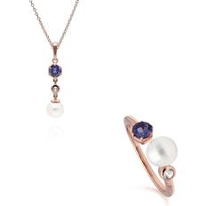 Tanzanite smycken Modern Pearl, Tanzanite & Topaz Pendant & Ring Set in Rose Plated