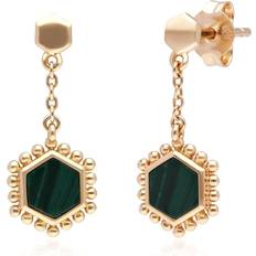 Malachite Gioielli Malachite Flat Slice Hex Drop Earrings in Plated Sterling