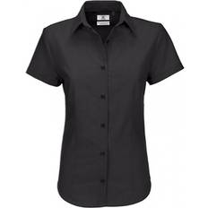 Silver - Women Shirts B&C Ladies Oxford Short Sleeve Shirt Ladies Shirts (Black)