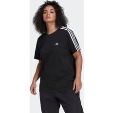 Pink - Women Tops Adidas 3 Stripes T-Shirt (Plus Size) White/Black