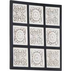 Cuadrado Decoraciones de Pared vidaXL Decorative Panel with Hand-Carved Design Black Decoración de Pared 39.9x39.9cm