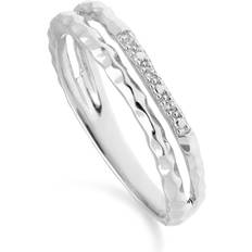 Diamond PavÃ© Hammered Double Band Ring in 9ct