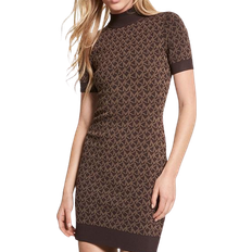 Michael Kors Logo Jacquard Mock Neck Dress - Chocolate