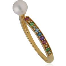 Rainbow Gemstone Open Ring - Gold/Pear/Multicoloured