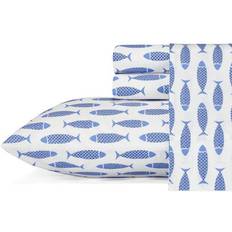 Nautica Woodblock Fish Bed Sheet Blue (243.84x205.74cm)