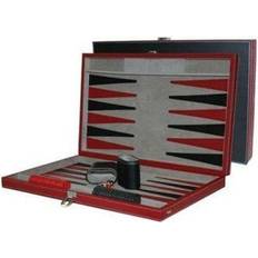 15 Inch Black and Red Leatherette Backgammon Set