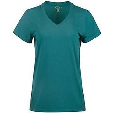 V neck t shirts Blue Mountain Women's Short Sleeve V-Neck T-shirt - Deep Lake Heather