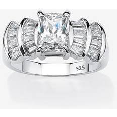 Jewelry Plus Women's Platinum over Emerald Cut Cubic Zirconia Step Top Engagement Ring (3 1/10 cttw TDW) by PalmBeach Jewelry in Platinum (Size