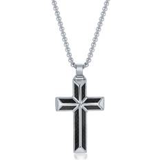 Blackjack Fiber Cross Necklace - Silver/Black