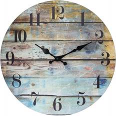 Stone Clocks Stonebriar Collection 14" Round Rustic Wooden Wall Blue Wall Clock