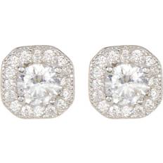 Adornia Vintage Cushion Halo Earrings - Silver/Transparent