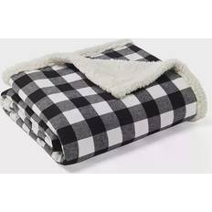 Checkered Blankets Eddie Bauer Cabin Plaid Cotton Yarn Dyed Flannel Throw Pillow & Blanket Set Blankets Black, White