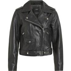 Object Nandita Biker Look Leather Jacket - Black