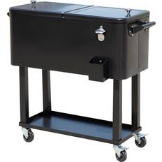 Black cooler with wheels OutSunny 80 QT Rolling Cooling Bins Ice Chest