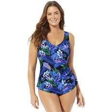 Plus Women's Sarong Front One Piece Swimsuit by Swimsuits For All in Floral (Size 34)