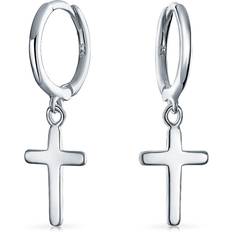 Jewelry Bling Jewelry Sterling Cross Drop Hoops Earrings