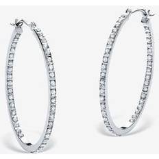 Diamond hoop earrings PalmBeach Diamond Fascination Bernish-Set Inside-Out Hoop Earrings in Platinum over .925 Sterling (1 1/4